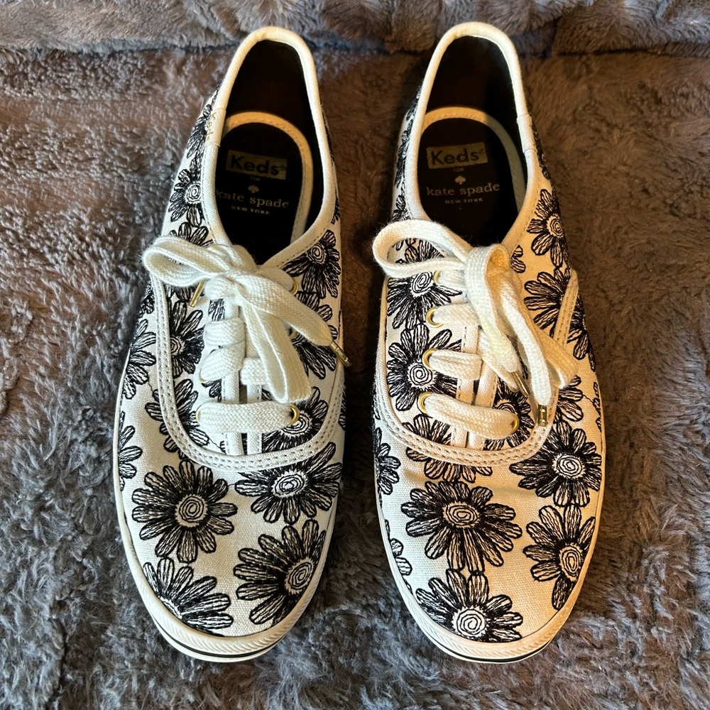 Keds x Kate Spade Black Floral on Cream Sneakers